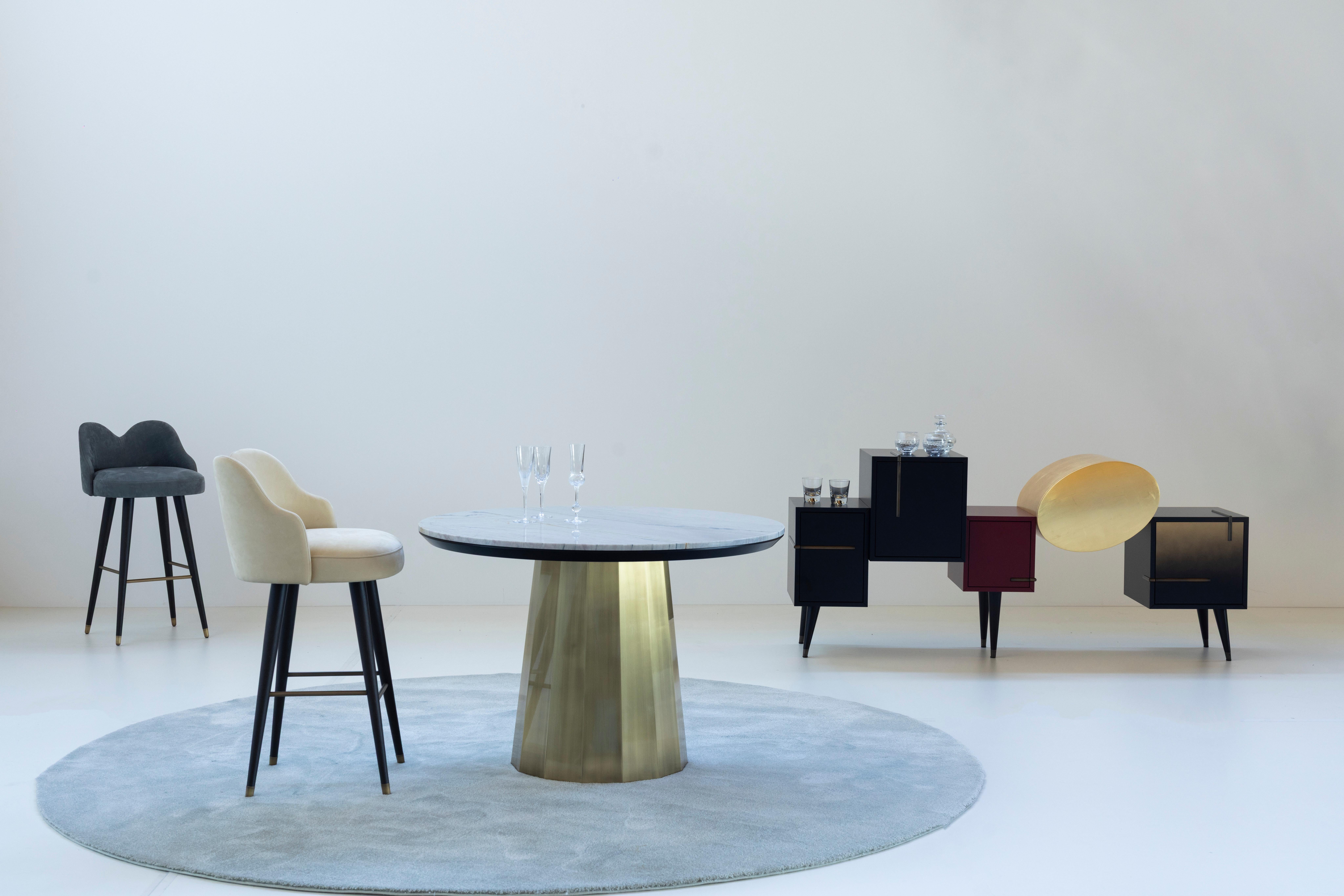 Table de salle à manger ronde moderne en Howlite, Golden Wave Quartzite, Handmade by Greenapple en vente 12