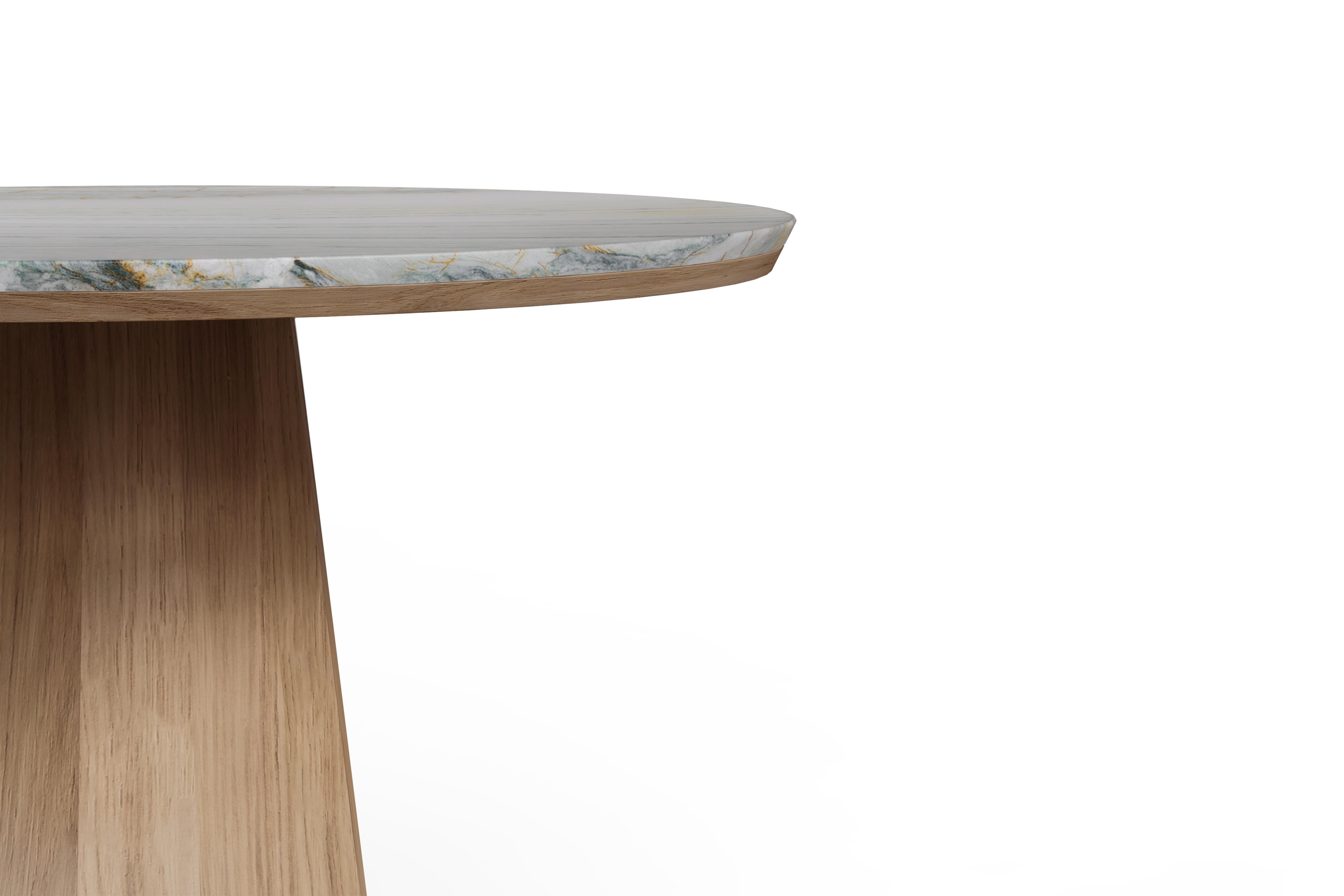 Portugais Table de salle à manger ronde moderne en Howlite, Golden Wave Quartzite, Handmade by Greenapple en vente