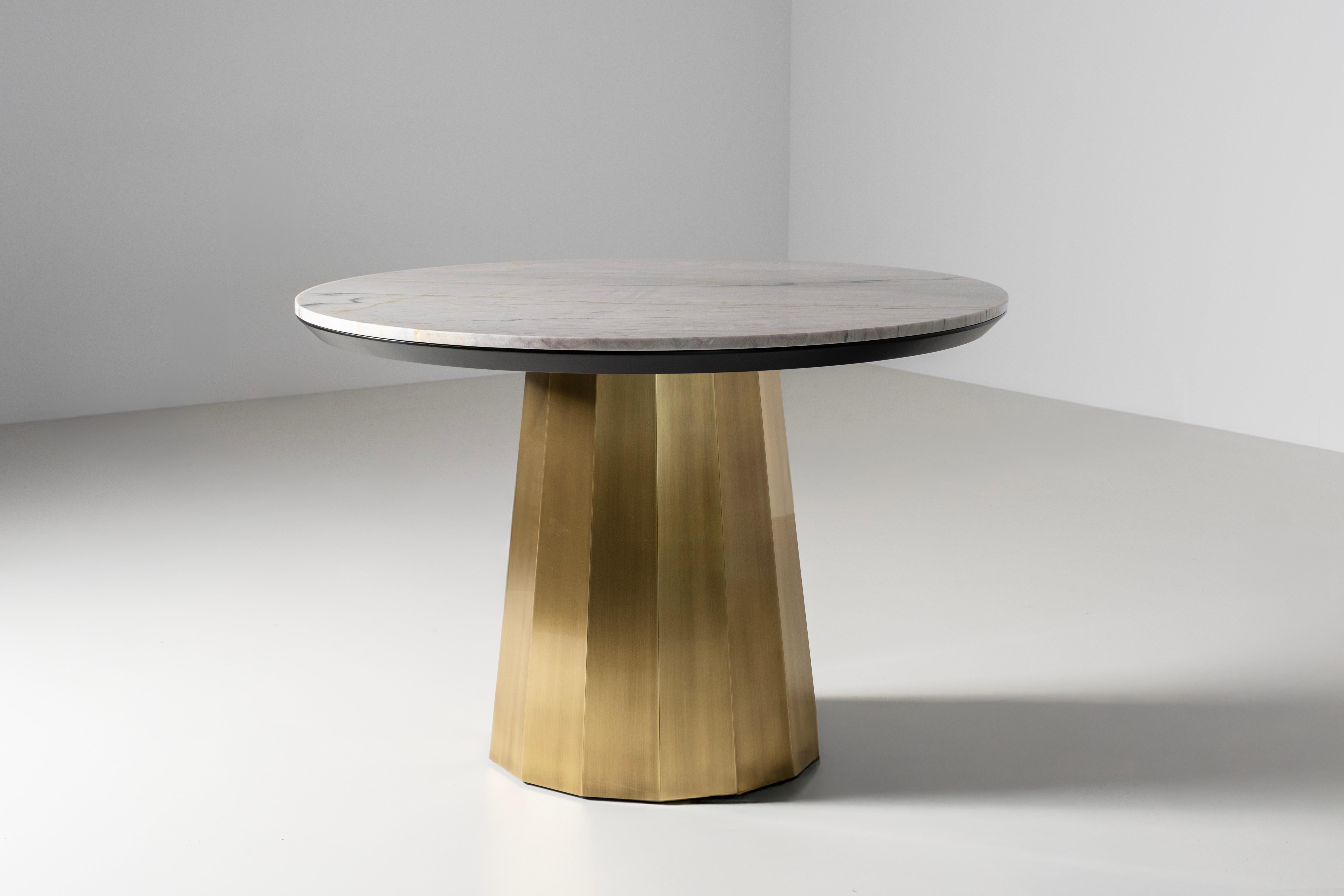 Table de salle à manger ronde moderne en Howlite, Golden Wave Quartzite, Handmade by Greenapple Neuf - En vente à Lisboa, PT