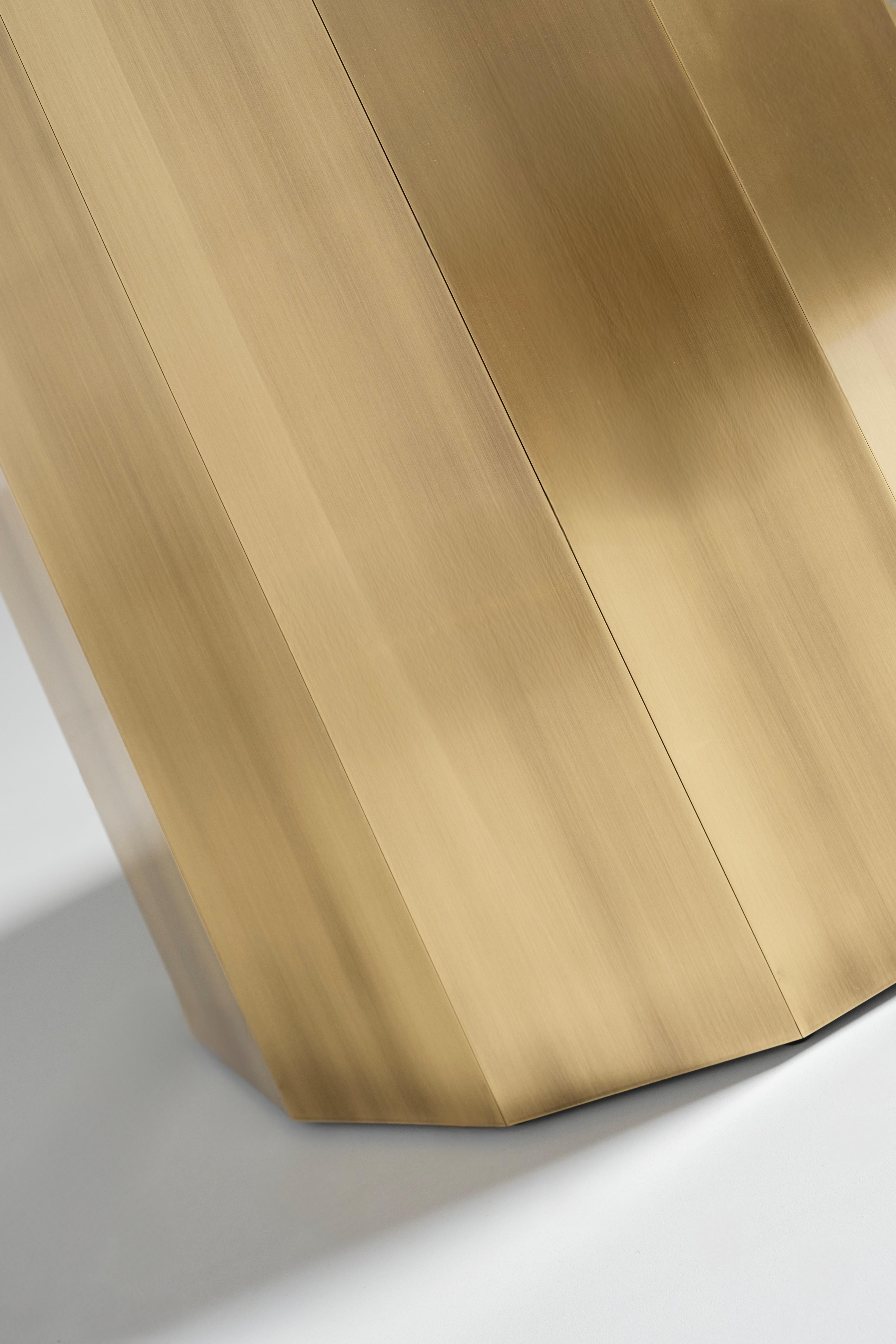 Table de salle à manger ronde moderne en Howlite, Golden Wave Quartzite, Handmade by Greenapple en vente 1