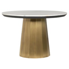 Table de salle à manger ronde moderne en Howlite, Golden Wave Quartzite, Handmade by Greenapple