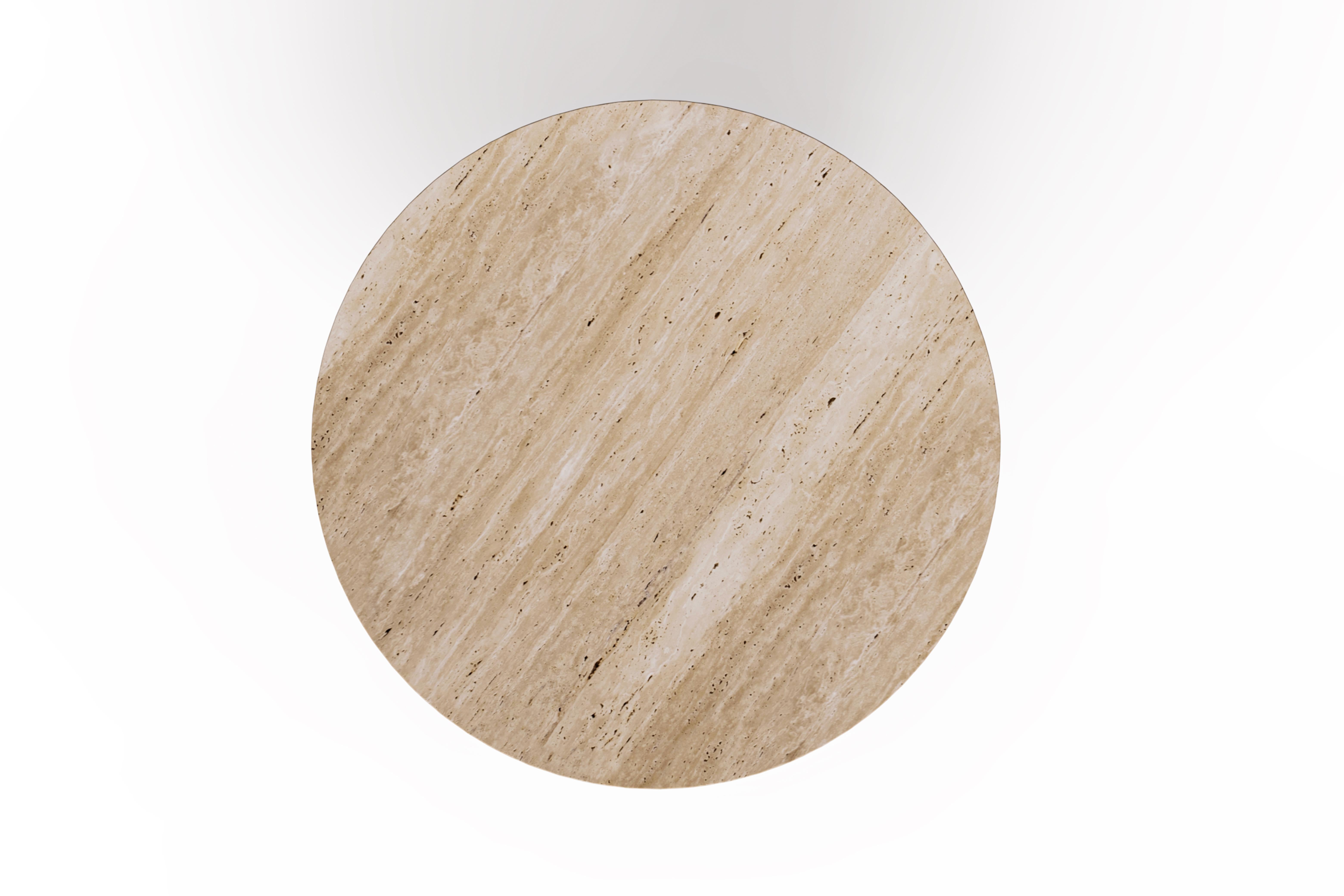 Moderne Table de salle à manger ronde Howlite, travertin, laiton, fabriquée à la main par Greenapple en vente