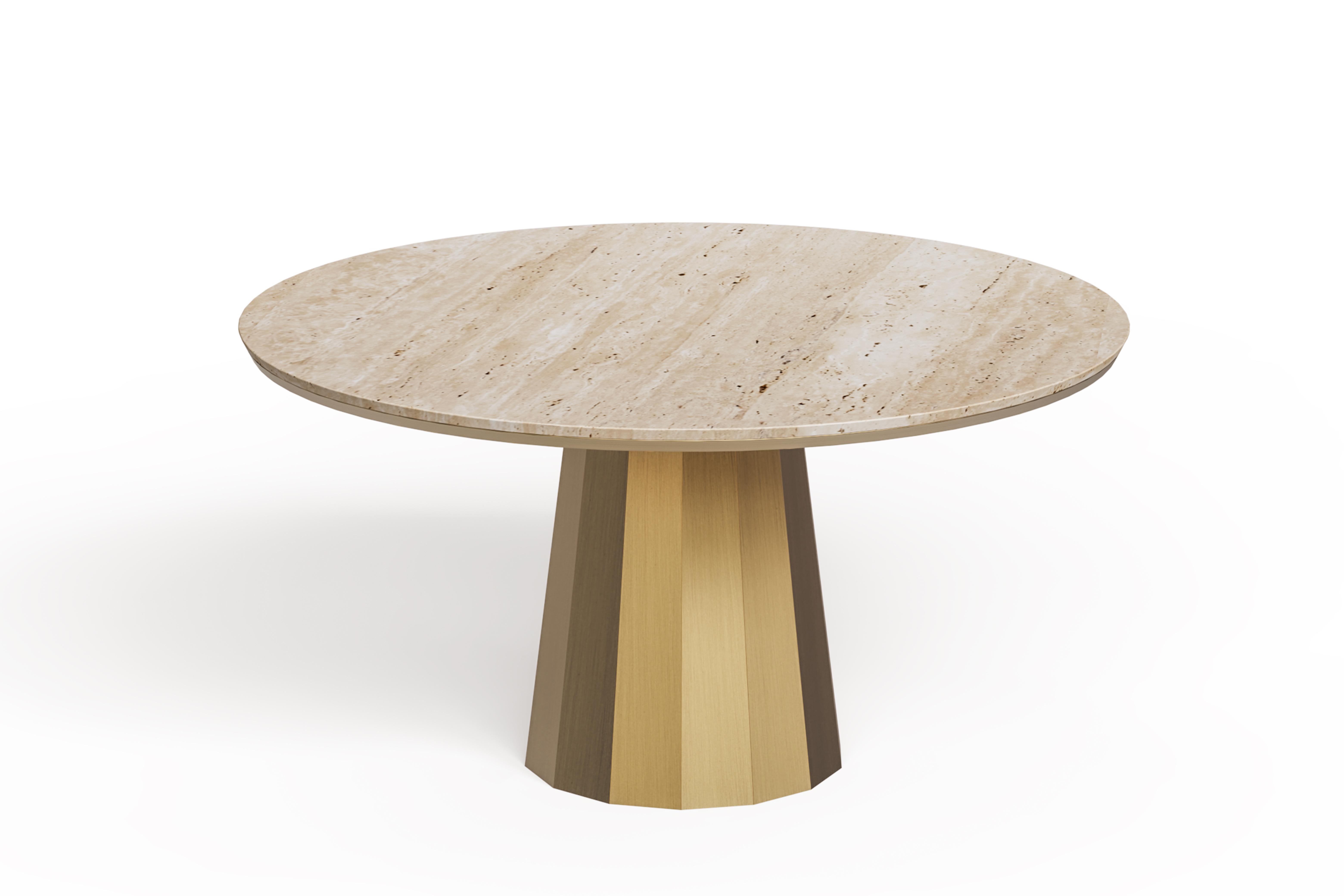 Portugais Table de salle à manger ronde Howlite, travertin, laiton, fabriquée à la main par Greenapple en vente