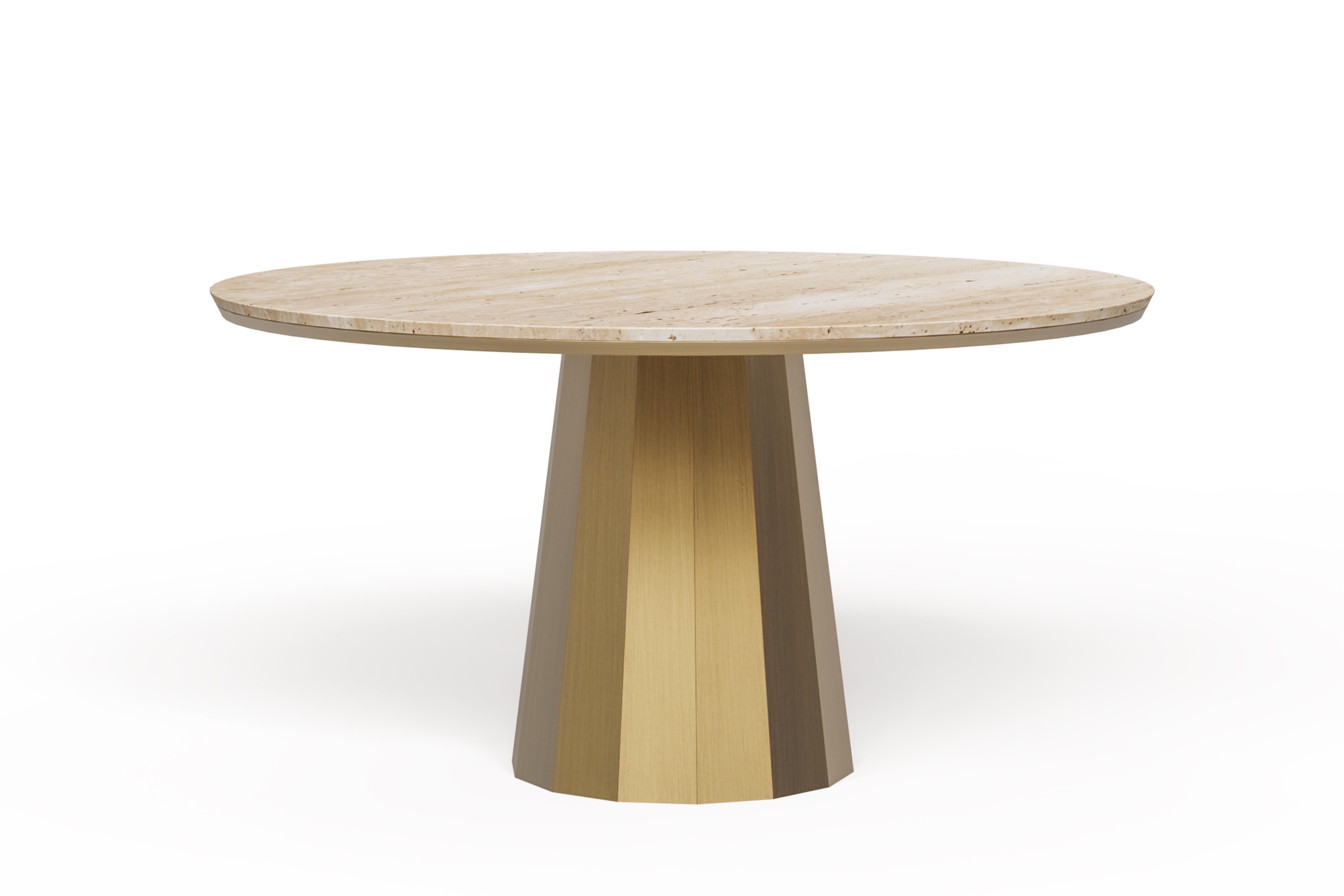 Fait main Table de salle à manger ronde Howlite, travertin, laiton, fabriquée à la main par Greenapple en vente