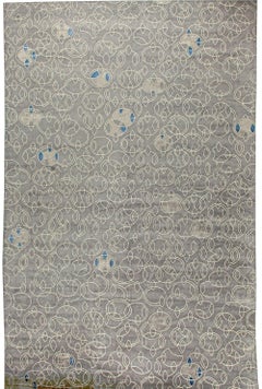 Modern Hummingbird Silver Handmade Wool and Silk Rug by Doris Leslie Blau