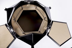 Modern Ico Parisi Rolling Bar Cart, Lacquer, Chrome, Ostrich, Polyhedron Shaped