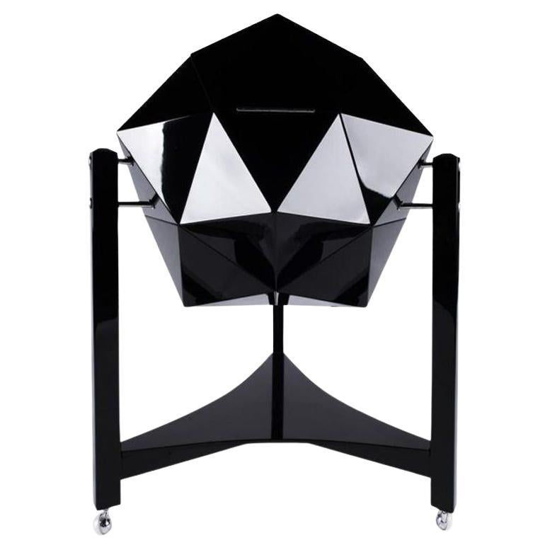 Modern Ico Parisi Rolling Bar Cart, Lacquer, Chrome, Ostrich, Polyhedron Shaped For Sale
