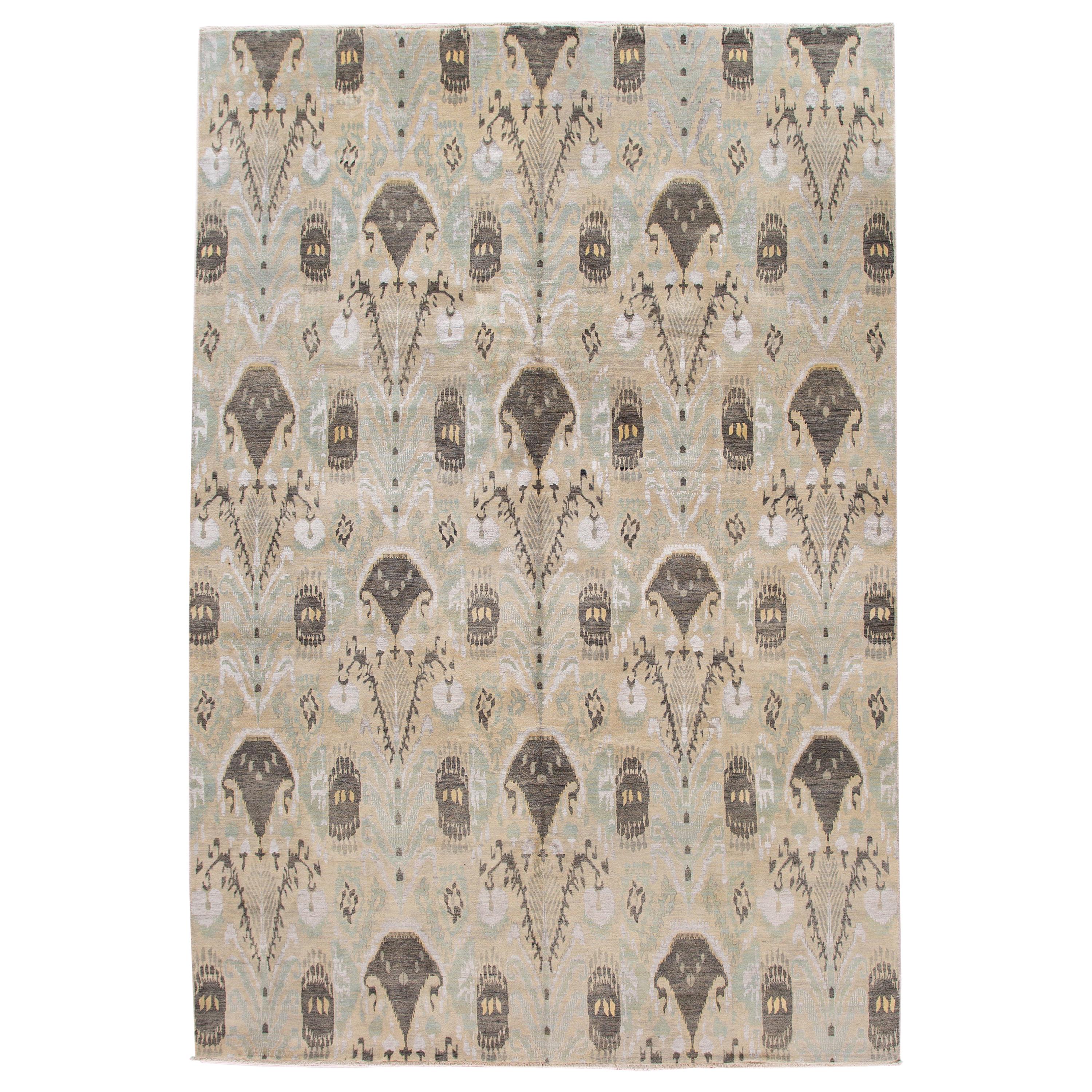 Ikat Pattern Rug Modern Ikat Handmade Pink Geometric Floral Pattern Designed Oversize ...