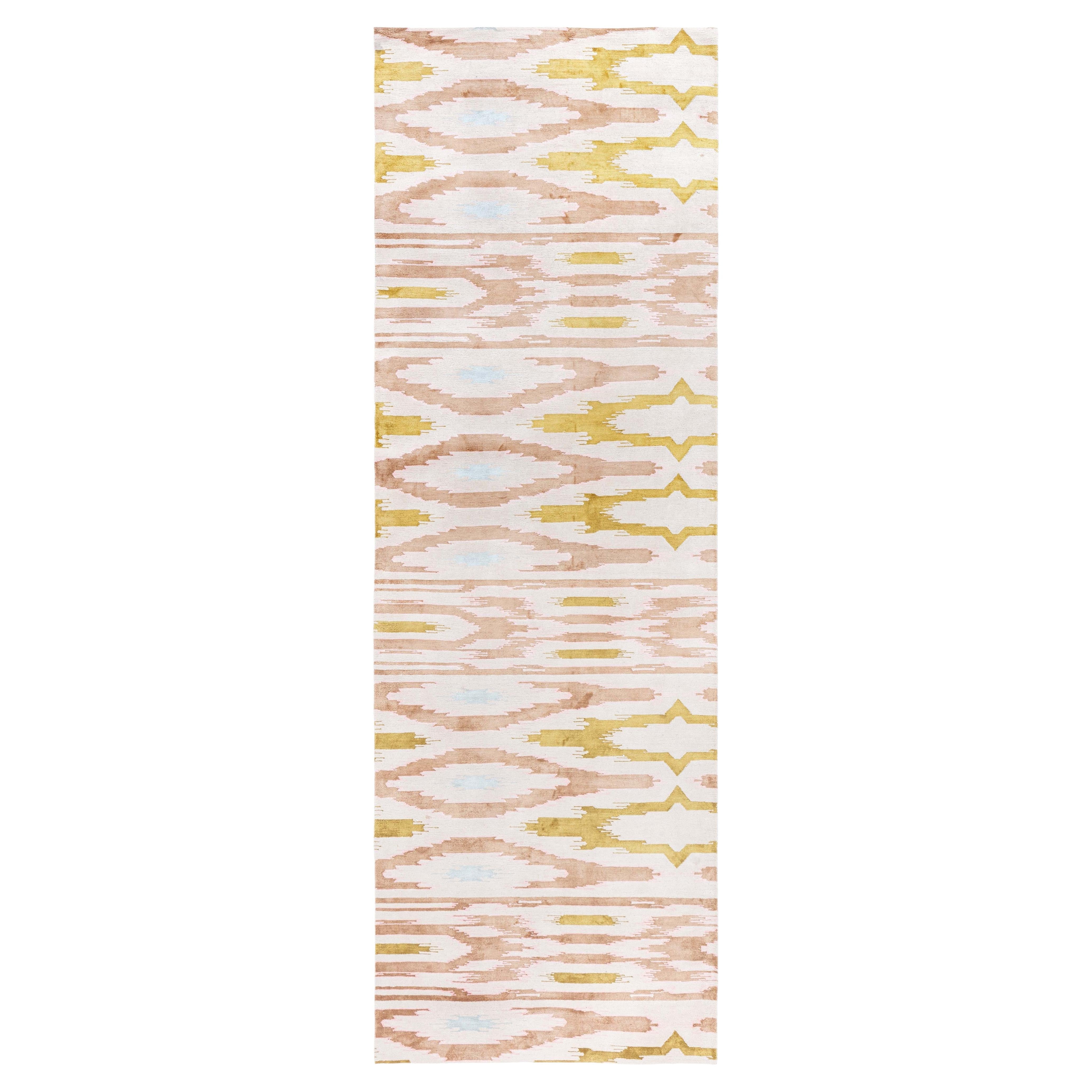 Modern Ikat-Inspired Vertical Drip Beige Silk Runner "Spirefall"