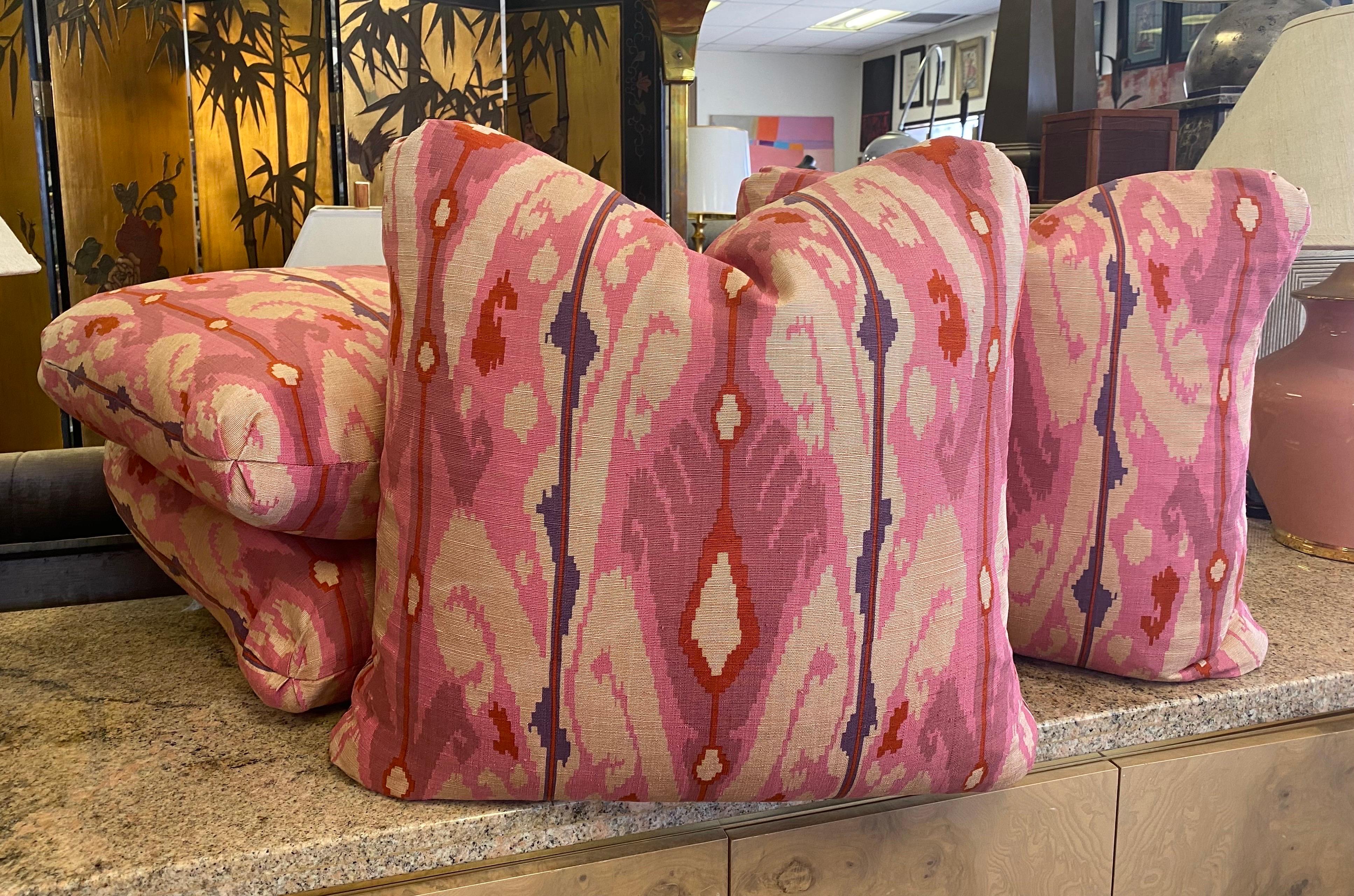 American Steve Chase Modern Ikat Print in Pink and Tan Designed Pillows (8 Available) For Sale