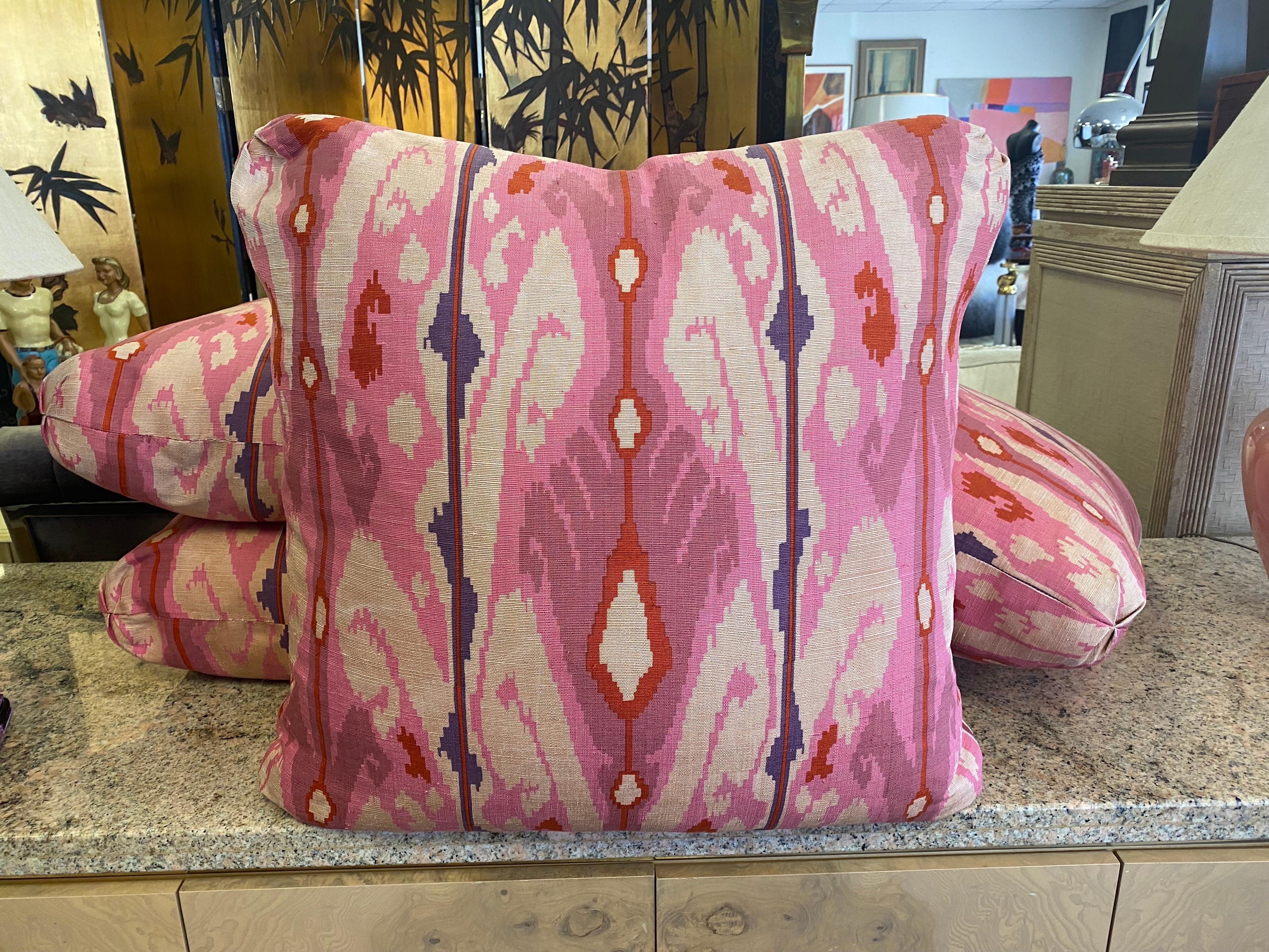 Steve Chase Modern Ikat Print in Pink and Tan Designed Pillows (8 Available) In Good Condition For Sale In Palm Springs, CA