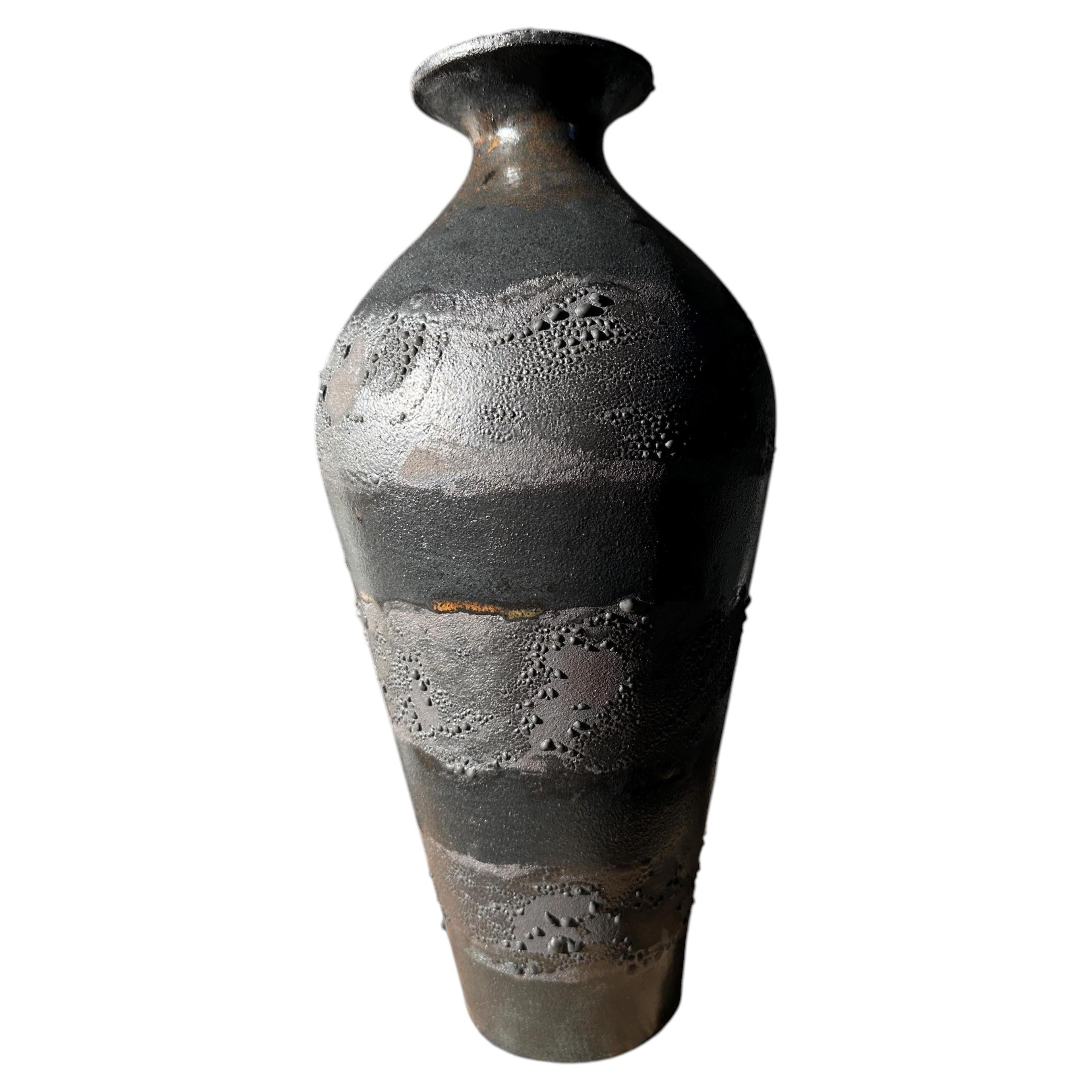 Modern Ikebana Vessel Handmade Black Ceramic Vase by Maku Ceramic For Sale