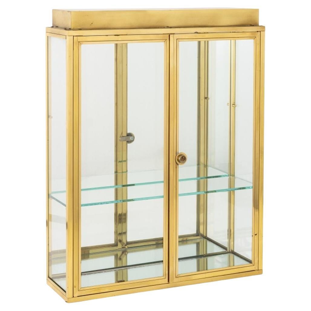 Modern Illuminated Brass and Glass Display Cabinet For Sale