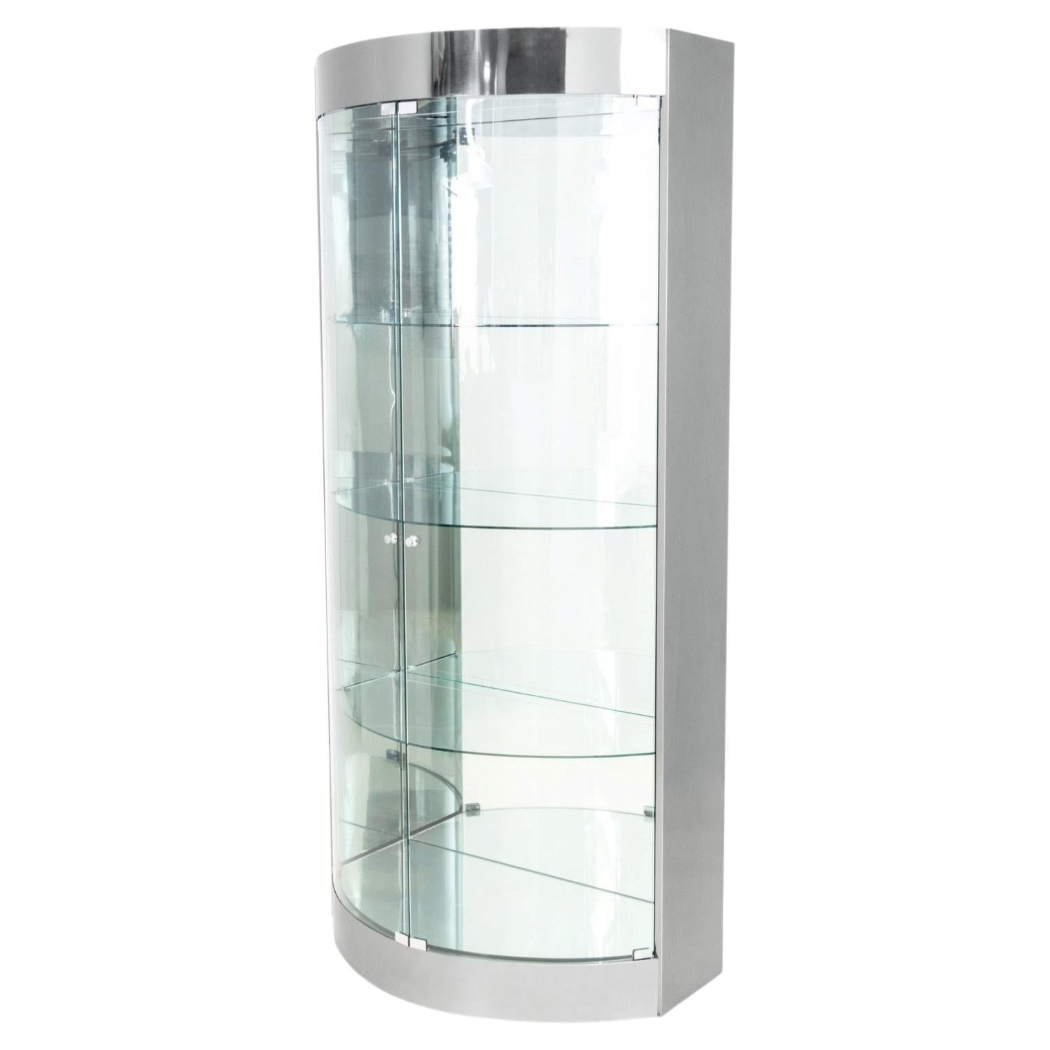 Modern Illuminated Chrome & Glass Cabinet