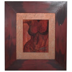 Modern Abstract Drawing Pastel on Paper Shapely Female Body Red