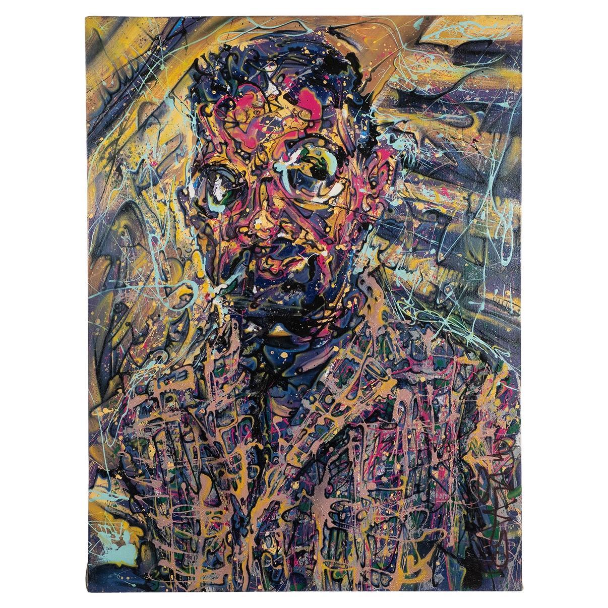 Modern Impressionistic Portrait of a Smoking Man by Costain For Sale