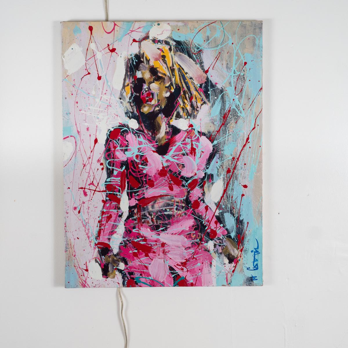 American Modern Impressionistic Portrait of a Woman in Pink by Costain For Sale