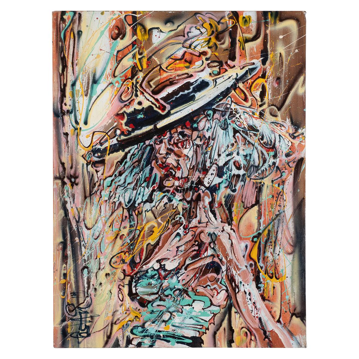 Modern impressionistic portrait of a woman with hat by Costain. Oil on canvas.