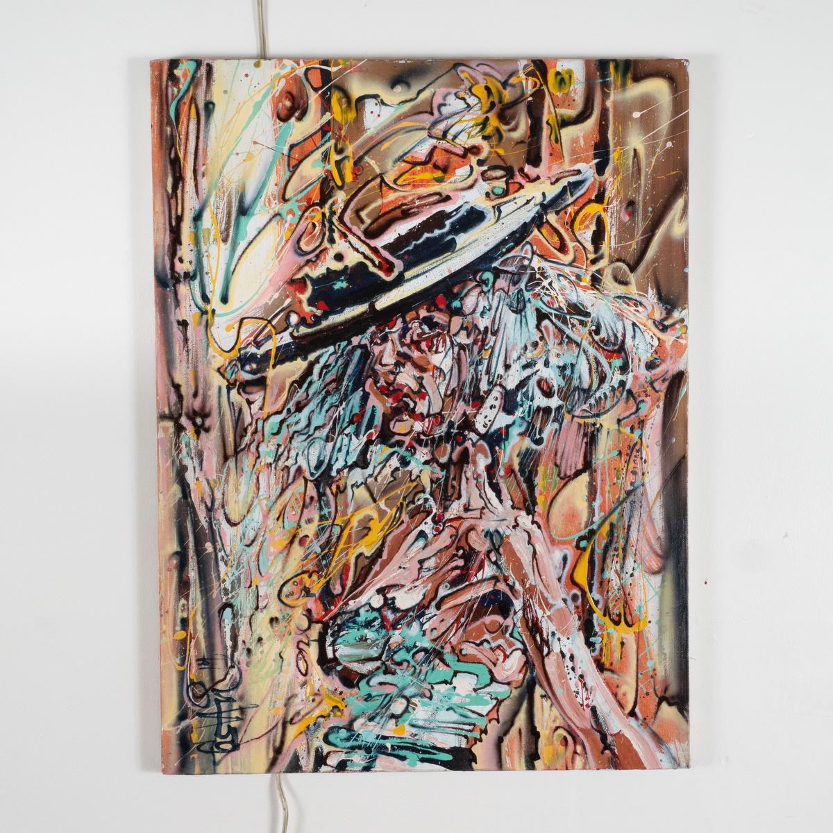 Modern Impressionistic Portrait of a Woman with Hat by Costain In Good Condition For Sale In Tarrytown, NY