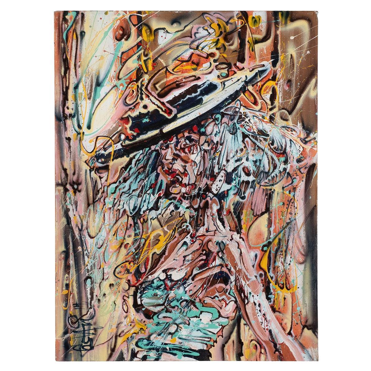 Modern Impressionistic Portrait of a Woman with Hat by Costain For Sale