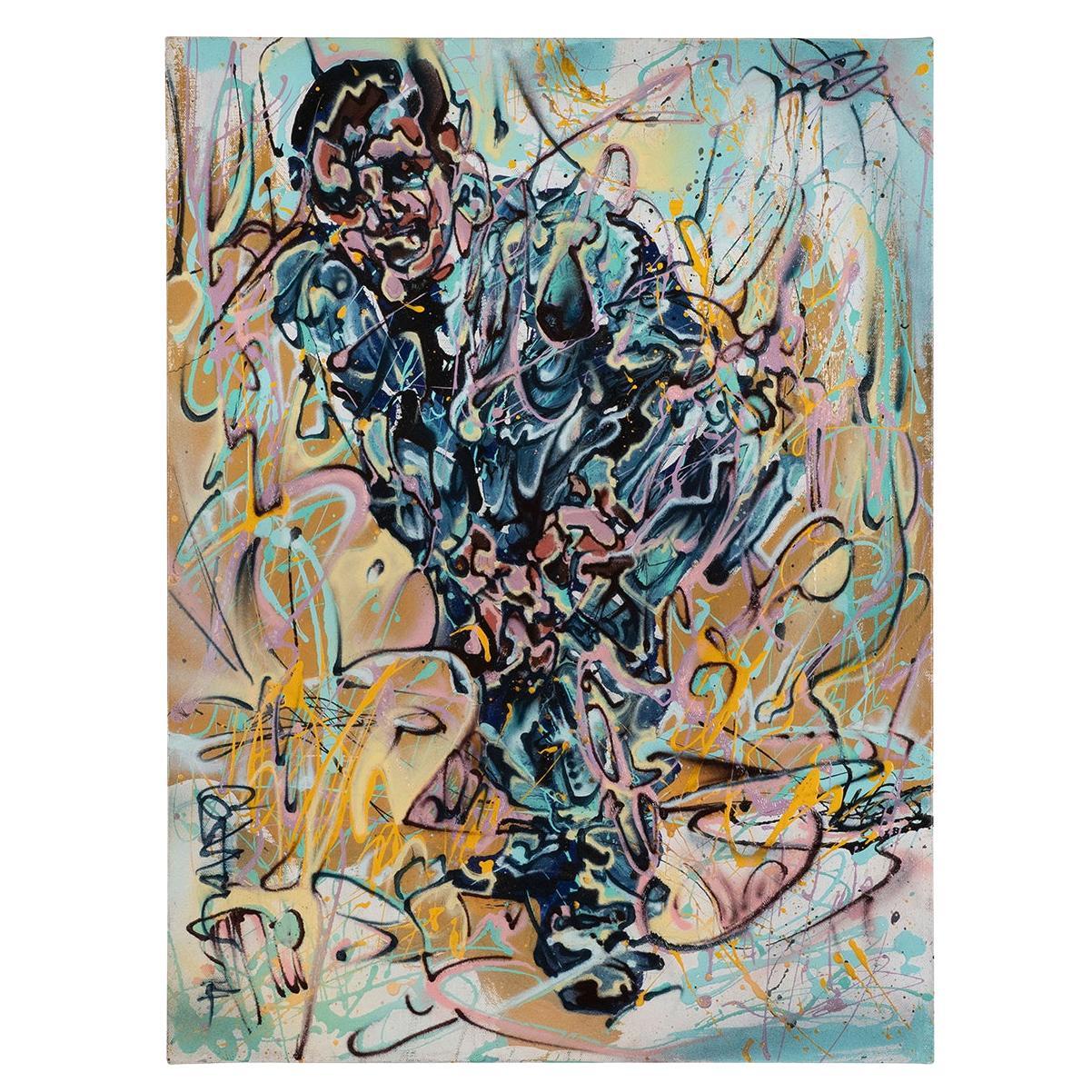 Modern Impressionistic Portrait of Man in Suit by Costain For Sale