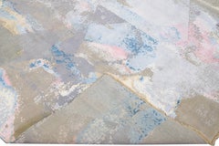 Modern Indian Abstract Handmade Multicolor Wool and Silk Rug