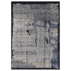 Moderner indischer abstrakter Teppich in dunklen Neutraltönen und minimalistischem Design
