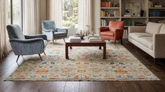 Modern Indian Agra Style Wool Area Rug Muted Gray, Terracotta & Sage Green 9x12