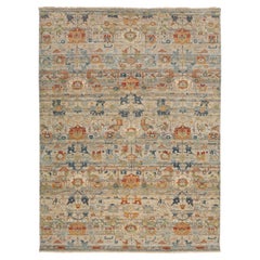 Modern Indian Agra Style Wool Area Rug Muted Gray, Terracotta & Sage Green 9x12