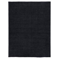 Modern Indian Cut & Loop Wool & Bamboo Silk Rug in Charcoal / Obsidian 9x12
