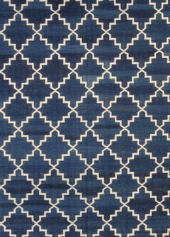 Modern Indian Dhurrie Blue, White Handmade Cotton Rug by Doris Leslie Blau