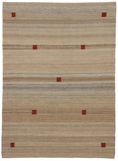 Modern Indian Dhurrie Flat-Weave Kilim Rug with Warm, Neutral Colors