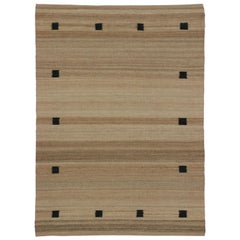 Modern Indian Dhurrie Flat-Weave Kilim Rug with Warm, Neutral Colors