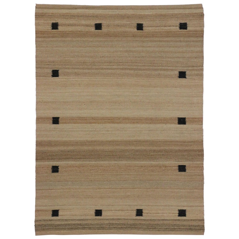 Modern Indian Dhurrie FlatWeave Kilim Rug with Warm, Neutral Colors