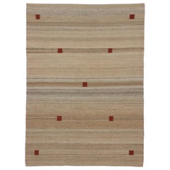 Modern Indian Dhurrie Flat-Weave Kilim Rug with Warm, Neutral Colors