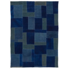 Contemporary Blue Indian Flat-Weave Wool Rug