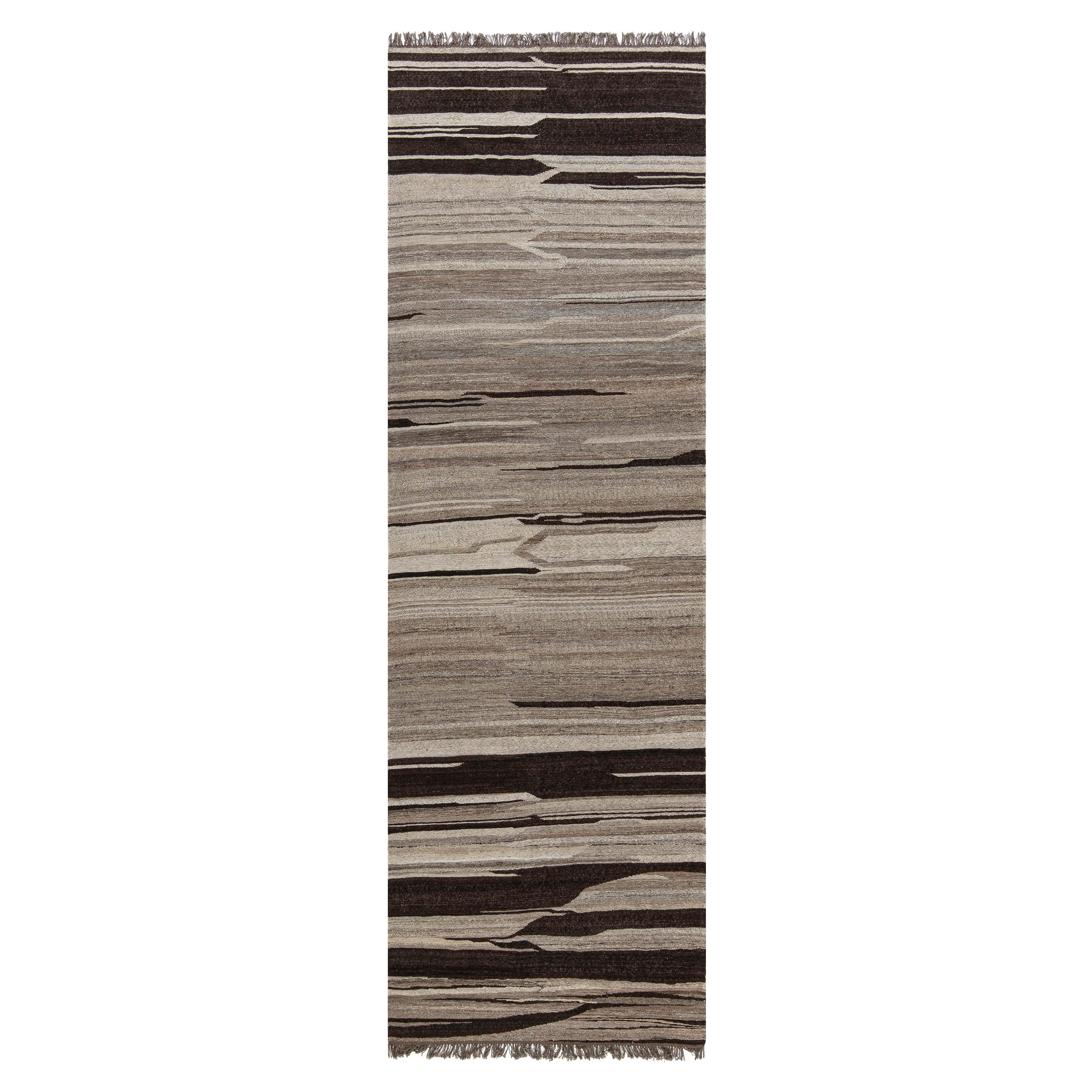 Moderner indischer Läufer aus flachgewebter Wolle von Doris Leslie Blau