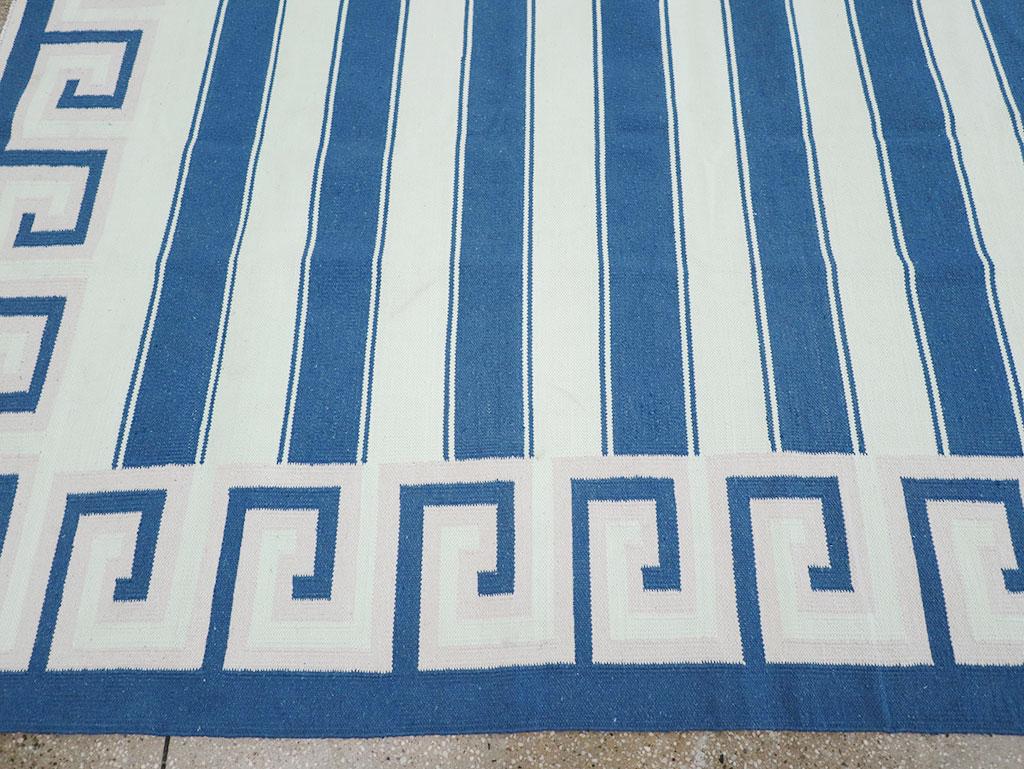 Contemporary Modern Indian Flatweave Dhurrie Room Size Carpet For Sale
