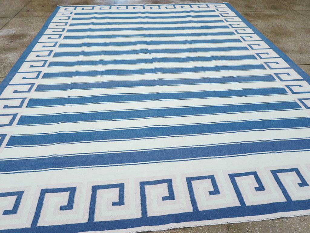 Cotton Modern Indian Flatweave Dhurrie Room Size Carpet For Sale