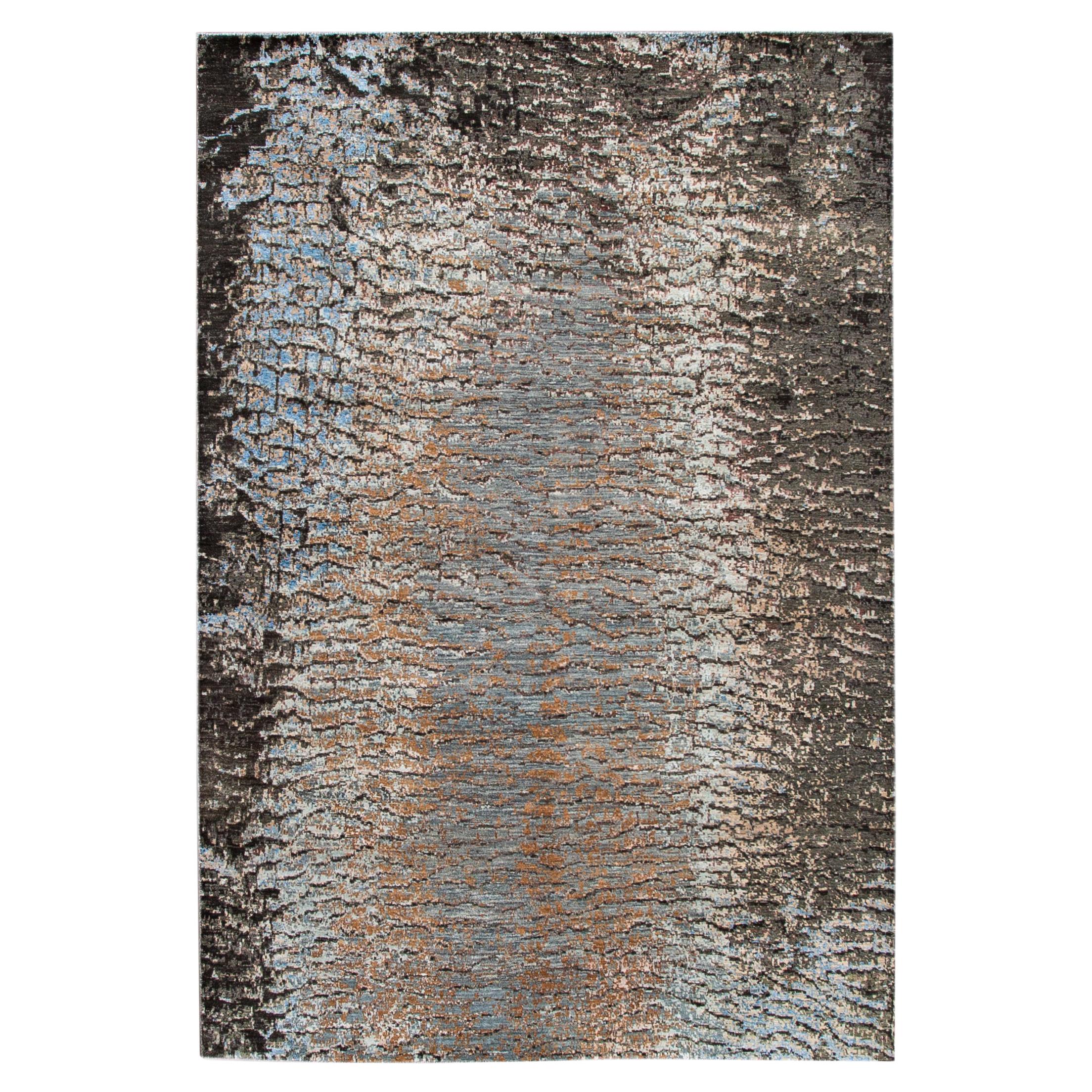 Modern Tibetan Handmade Lyndhurst Floral Pattern Gray Wool and Silk Rug ...