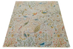 Modern Indian Hand-Knotted Wool Area Rug – Whimsical "Tree of Life" Bird Design