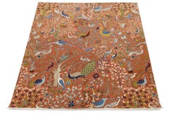 Tapis indien moderne en laine nouée à la main - Rust & Blue Tree of Life