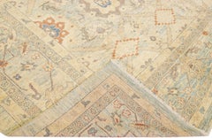 Moderner indischer handgefertigter Beigefarbener Wollteppich mit geometrischem Motiv