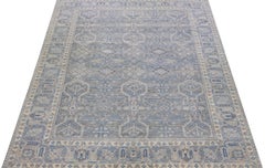 Modern Indian Handmade Gray Floral Wool Rug by Apadana