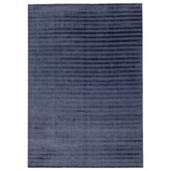 Tappeto di lana moderno indiano fatto a mano in tinta unita blu per la stanza