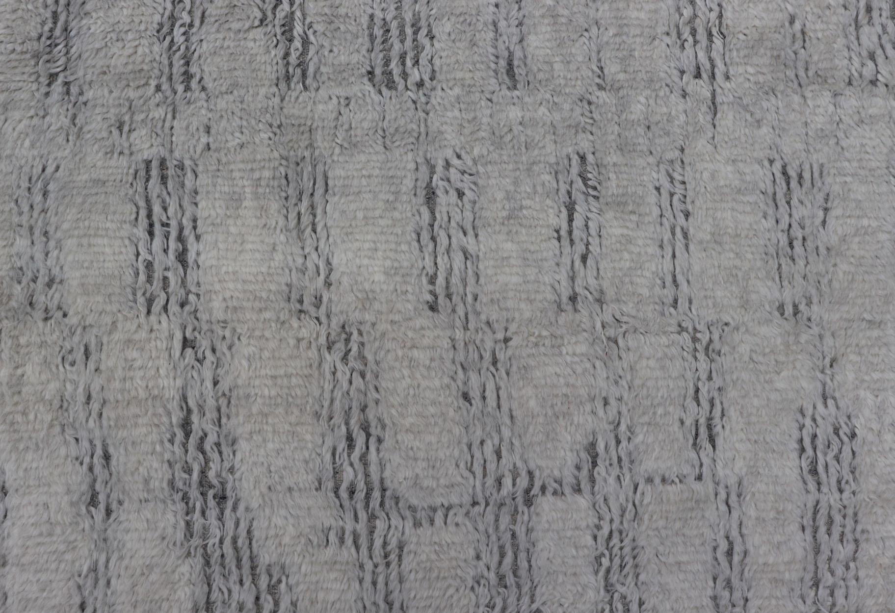 Modern Indian Large Area Rug Featuring All-Gray Panel Design in Soft Wool  For Sale 3
