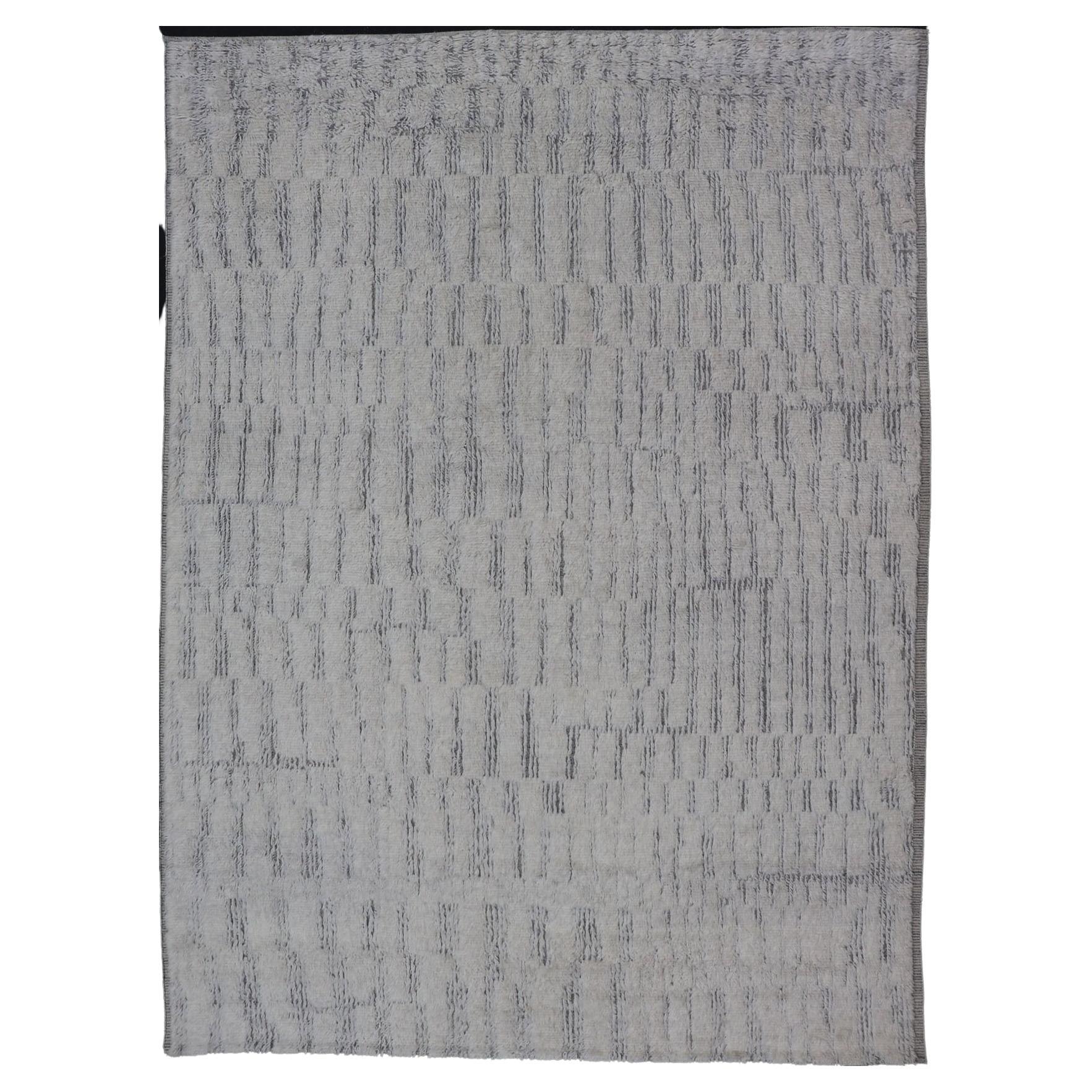 Modern Indian Large Area Rug Featuring All-Gray Panel Design in Soft Wool  For Sale