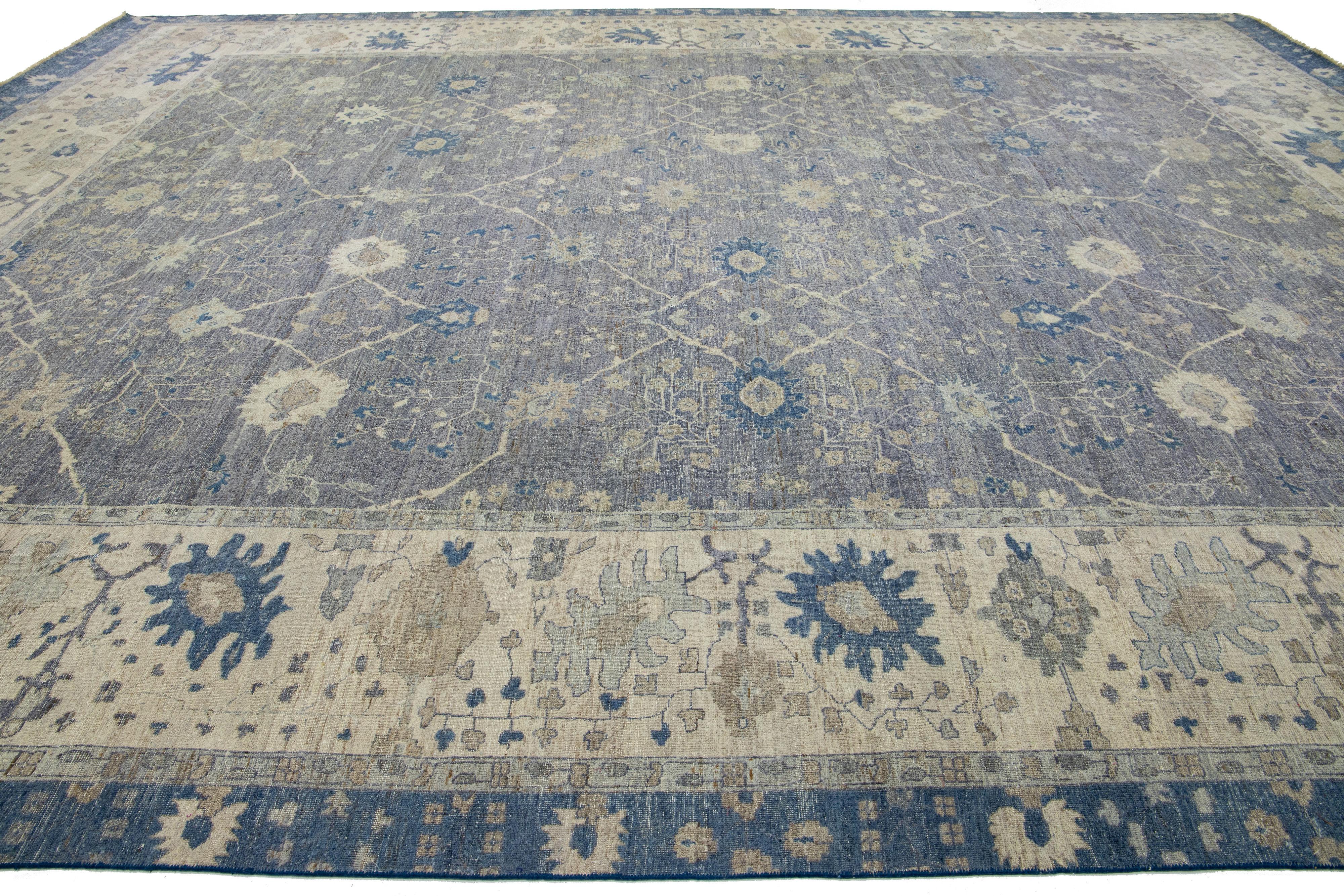 Modern Indian Mahal Gray Oversize Wool Rug With Allover Motif by Apadana In New Condition For Sale In Norwalk, CT