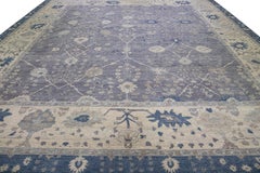 Modern Indian Mahal Square Wool Rug in Gray With Floral Motif by Apadana