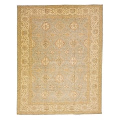 Modern Indian Peshawar Grey Handmade Allover Motif Wool Rug